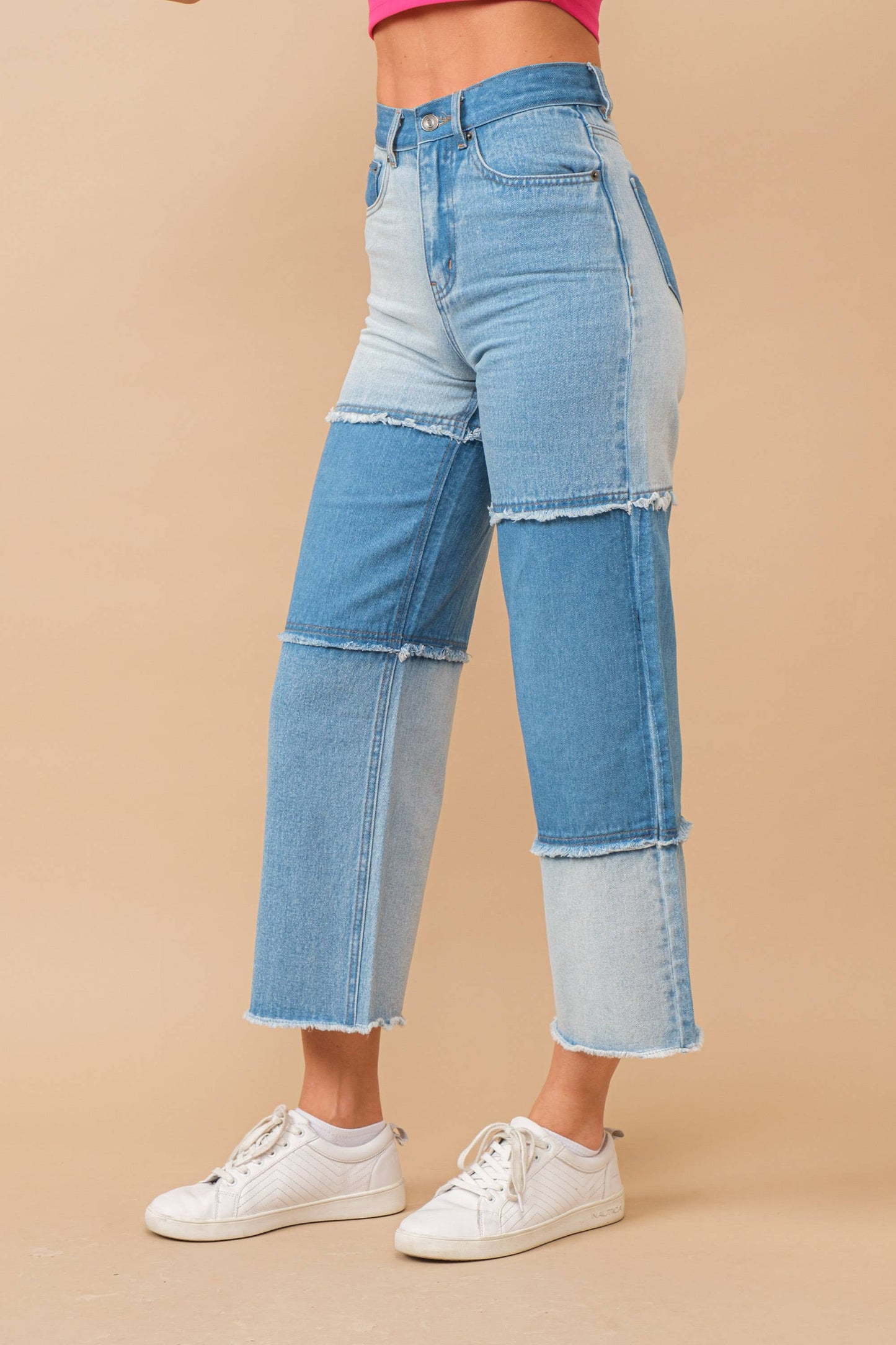 Light Wash Color Block Jeans