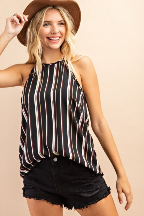Black & Cream Striped Halter Top