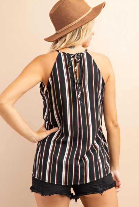 Black & Cream Striped Halter Top