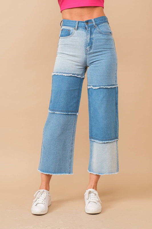 Light Wash Color Block Jeans
