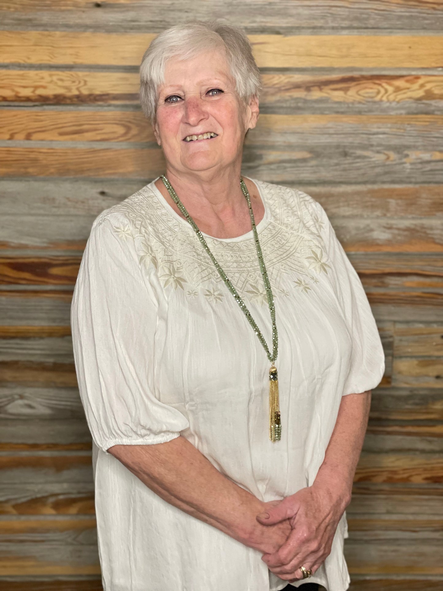 Cream Embroidered Peasant Top