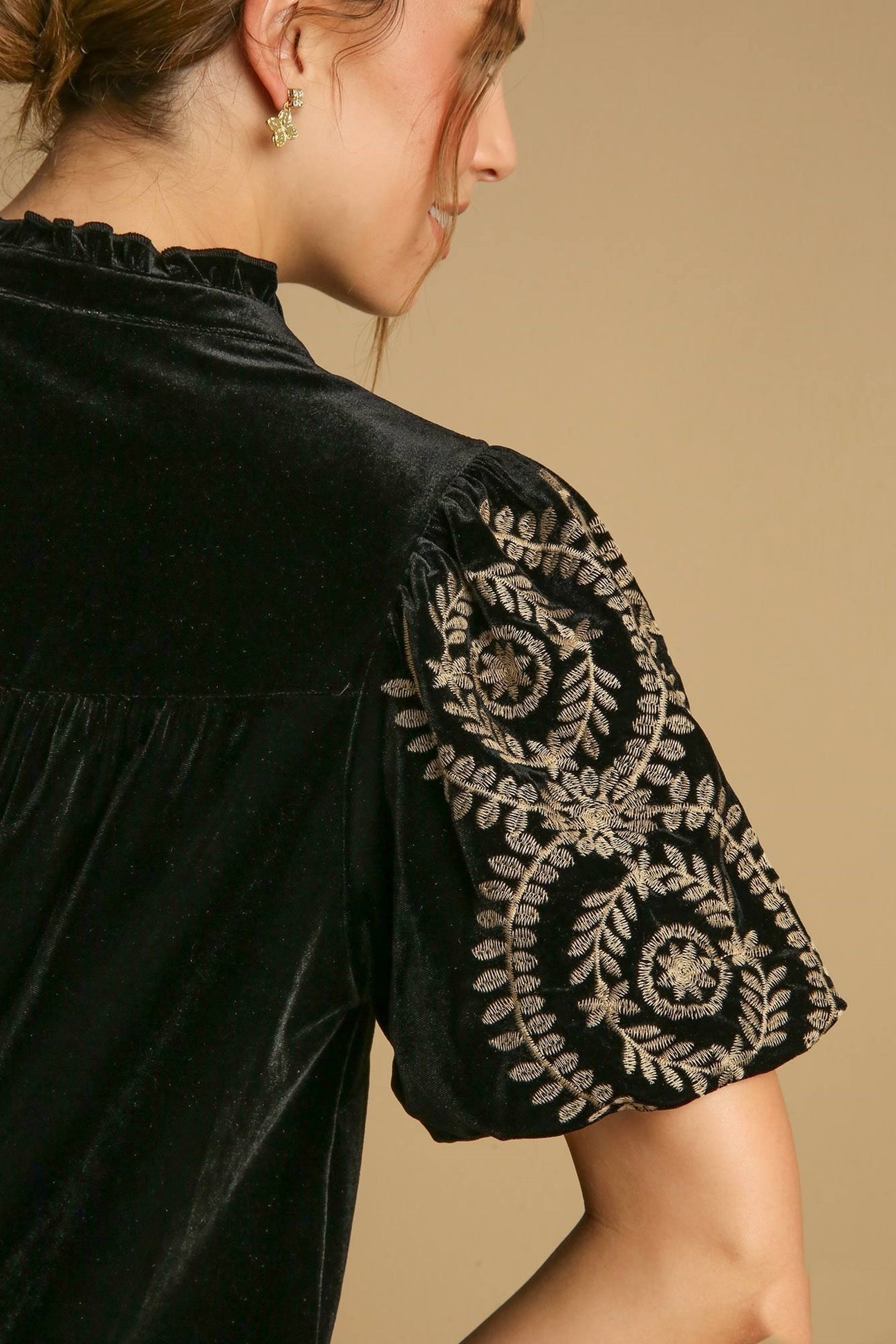 Black Embroidered Sleeve Top