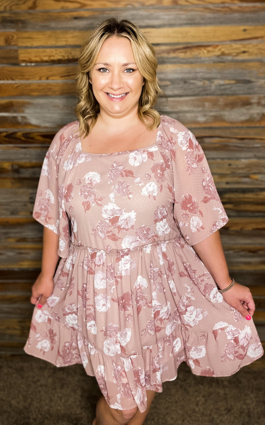 Dusty Pink Floral Midi Dress