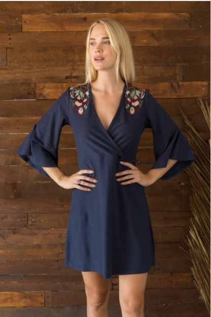 Navy with Floral Embroidery Dress